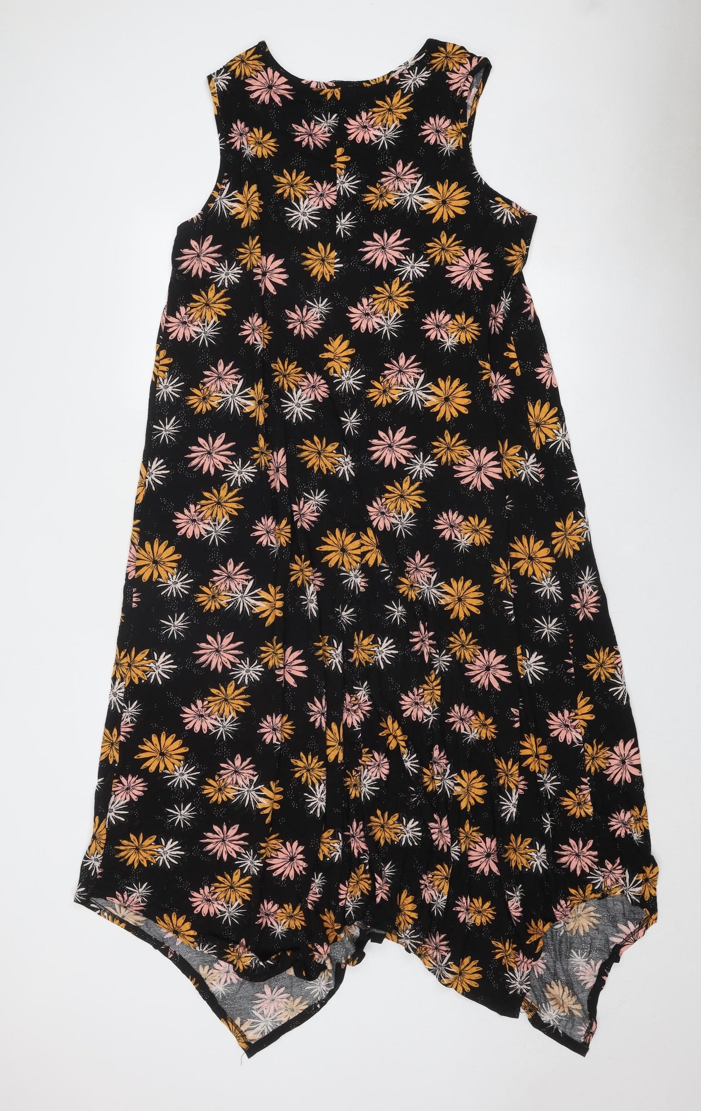 Roman Womens Black Floral Viscose Trapeze & Swing Size 18 V-Neck Pullover