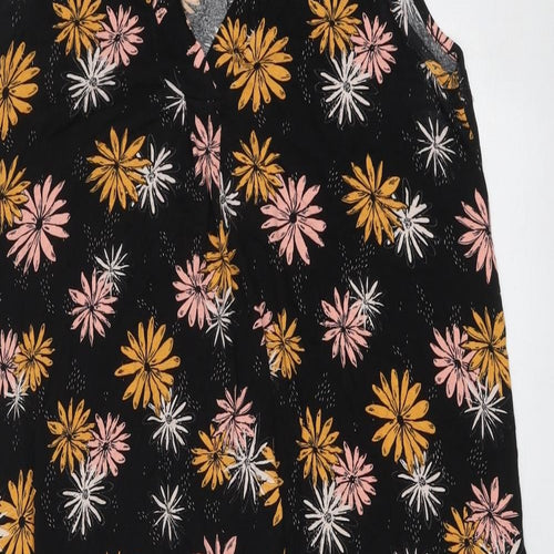 Roman Womens Black Floral Viscose Trapeze & Swing Size 18 V-Neck Pullover