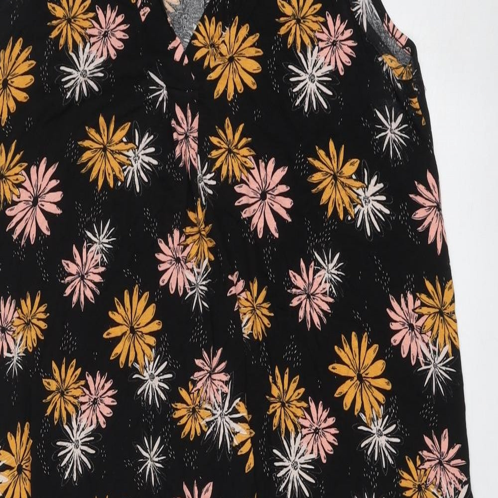 Roman Womens Black Floral Viscose Trapeze & Swing Size 18 V-Neck Pullover