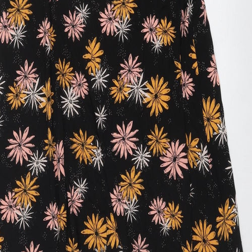Roman Womens Black Floral Viscose Trapeze & Swing Size 18 V-Neck Pullover