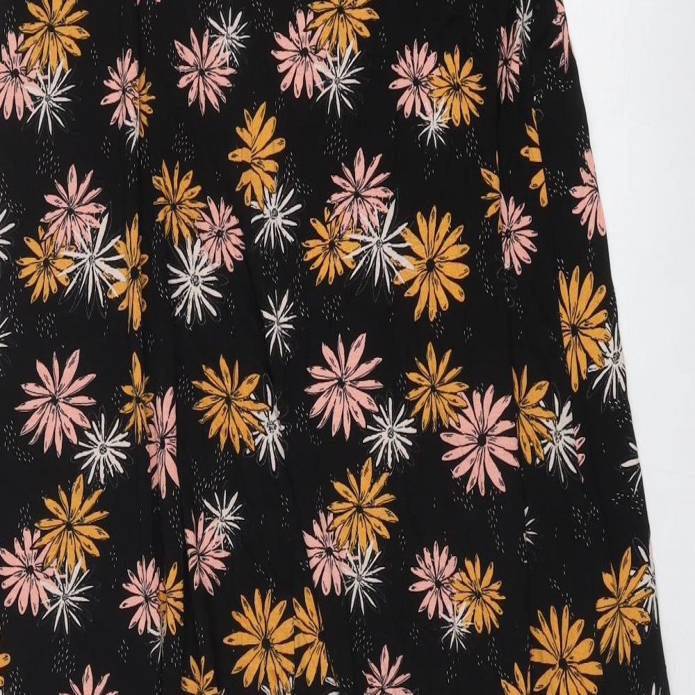 Roman Womens Black Floral Viscose Trapeze & Swing Size 18 V-Neck Pullover
