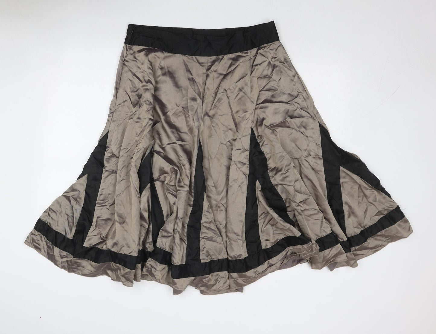 Wallis Womens Brown Acetate Swing Skirt Size 14 Zip