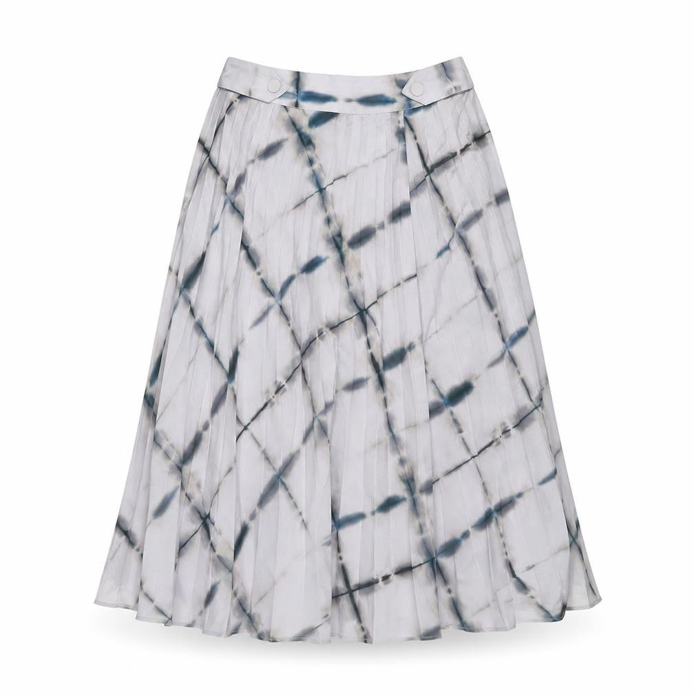 Front view of Topshop women’s purple geometric polyester swing skirt, size UK 8