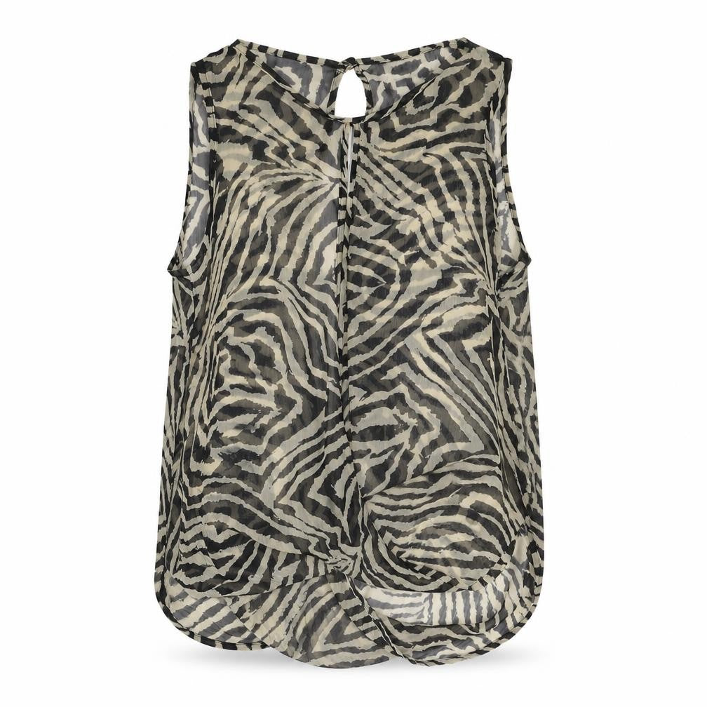 Front view of Glamorous women’s black animal print polyester basic blouse, size UK 8, boat neck