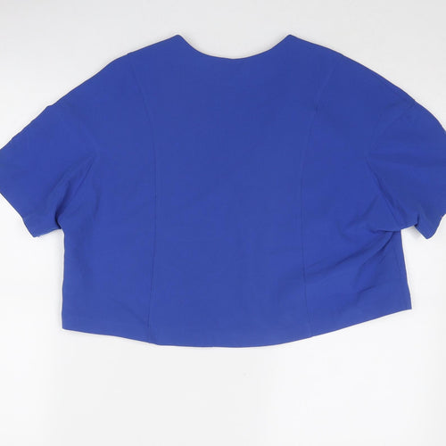 Moda Orange Womens Blue Polyester Cropped Blouse Size 14 V-Neck - Embellished