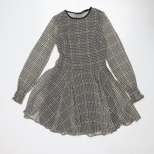 Zara Womens Multicoloured Geometric Polyester Skater Dress Size S Round Neck Zip