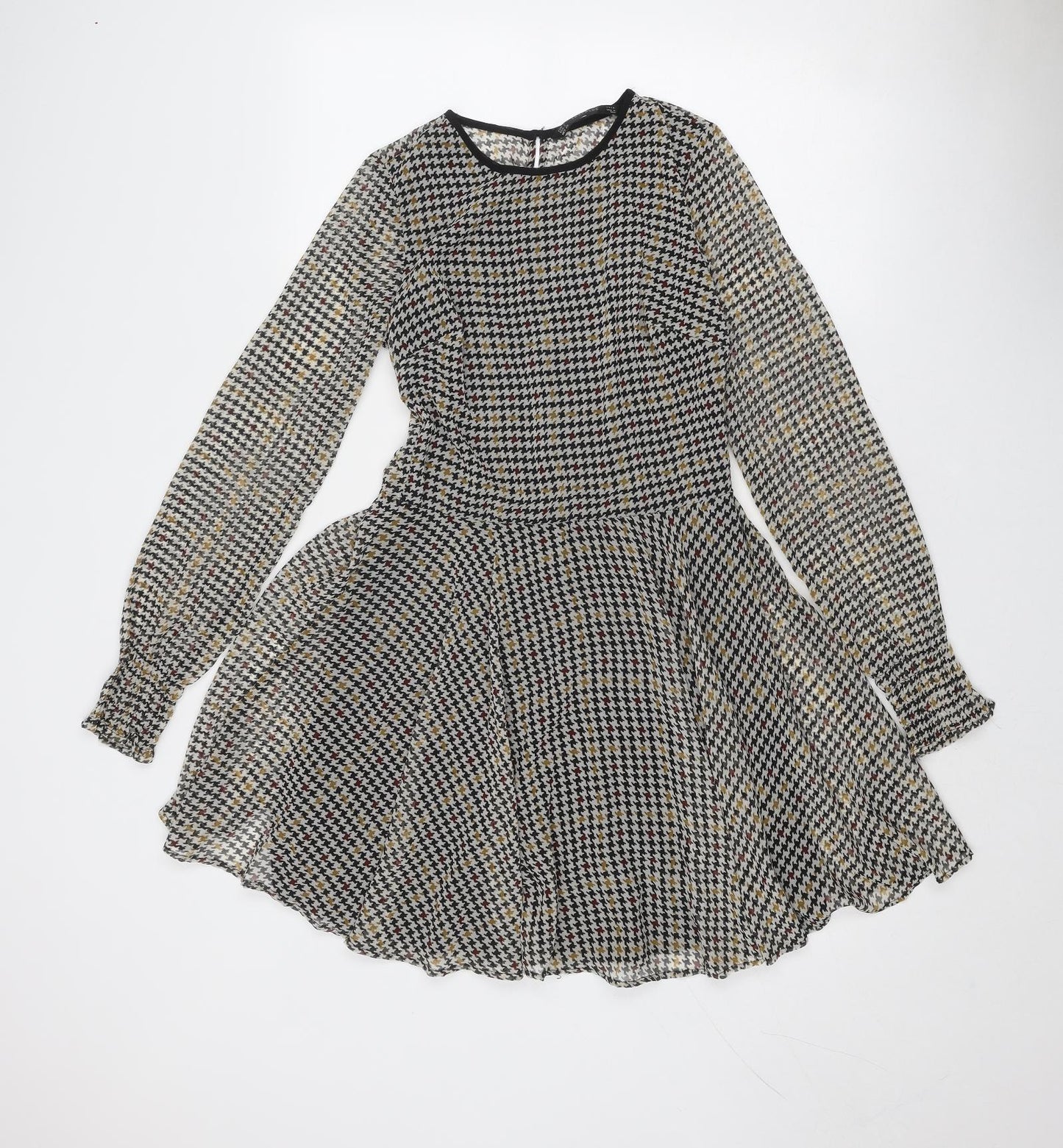 Zara Womens Multicoloured Geometric Polyester Skater Dress Size S Round Neck Zip