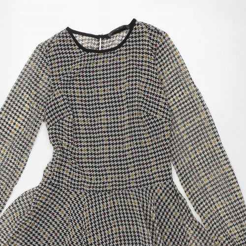 Zara Womens Multicoloured Geometric Polyester Skater Dress Size S Round Neck Zip