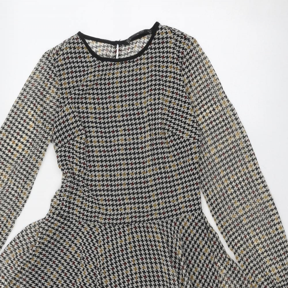 Zara Womens Multicoloured Geometric Polyester Skater Dress Size S Round Neck Zip