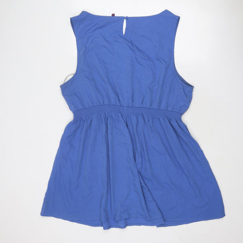 New Look Womens Blue Polyester Skater Dress Size 26 Round Neck Button