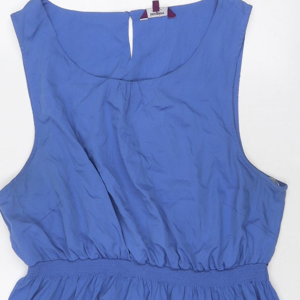 New Look Womens Blue Polyester Skater Dress Size 26 Round Neck Button