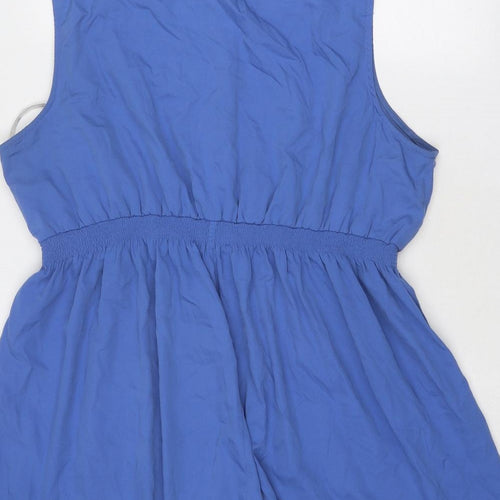New Look Womens Blue Polyester Skater Dress Size 26 Round Neck Button