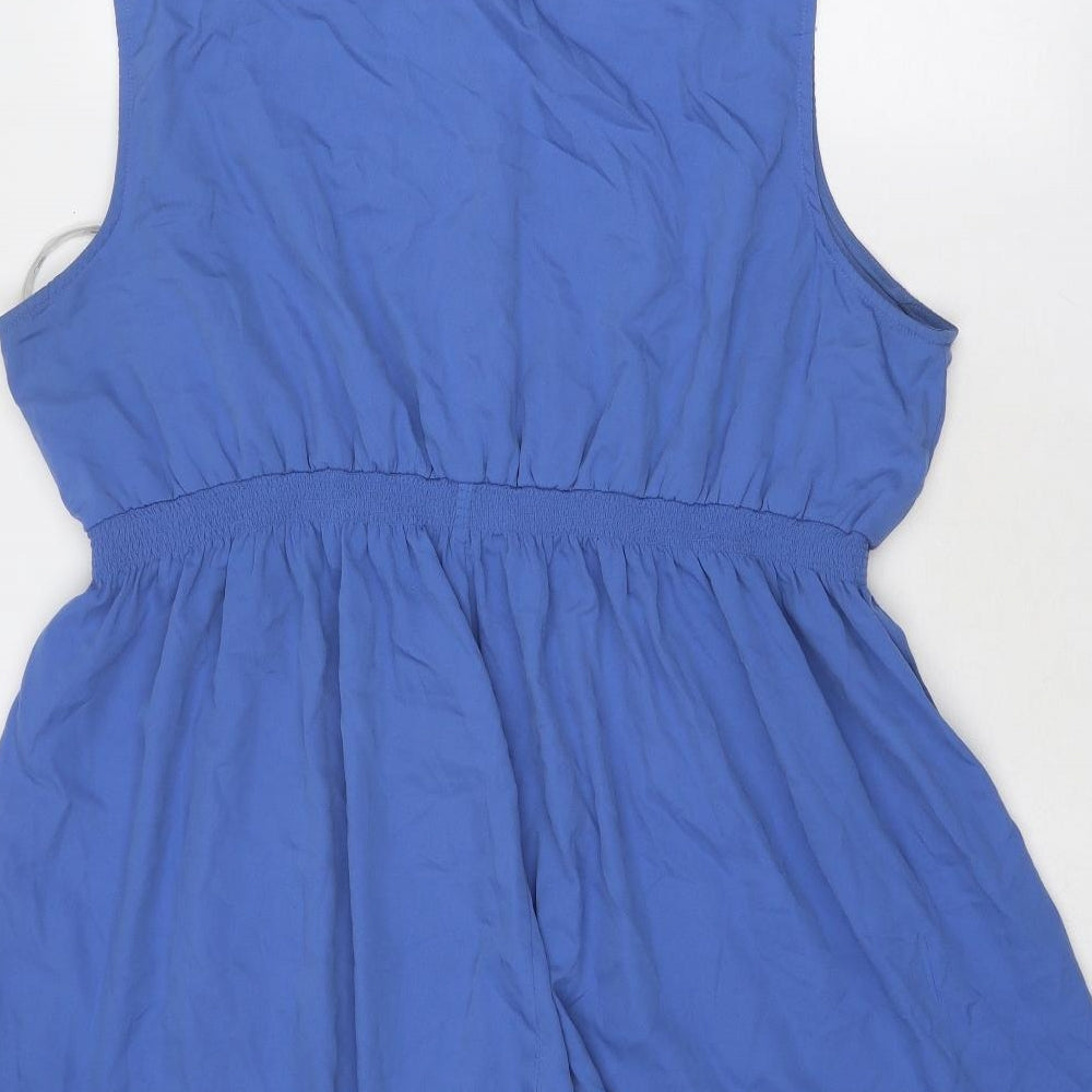 New Look Womens Blue Polyester Skater Dress Size 26 Round Neck Button