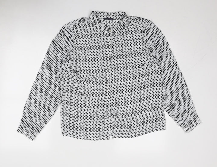Marks and Spencer Womens Grey Geometric Polyester Basic Button-Up Size 18 Collared