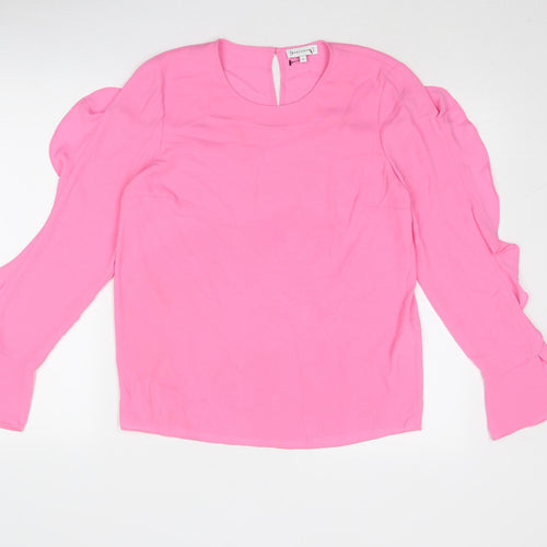 Warehouse Womens Pink Polyester Basic Blouse Size 10 Round Neck