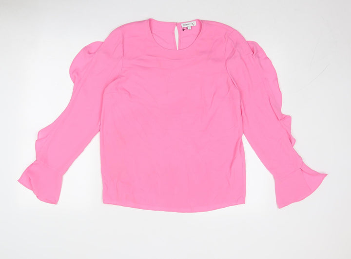 Warehouse Womens Pink Polyester Basic Blouse Size 10 Round Neck