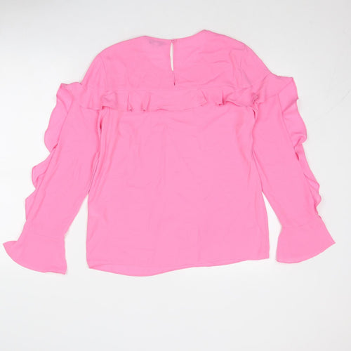Warehouse Womens Pink Polyester Basic Blouse Size 10 Round Neck