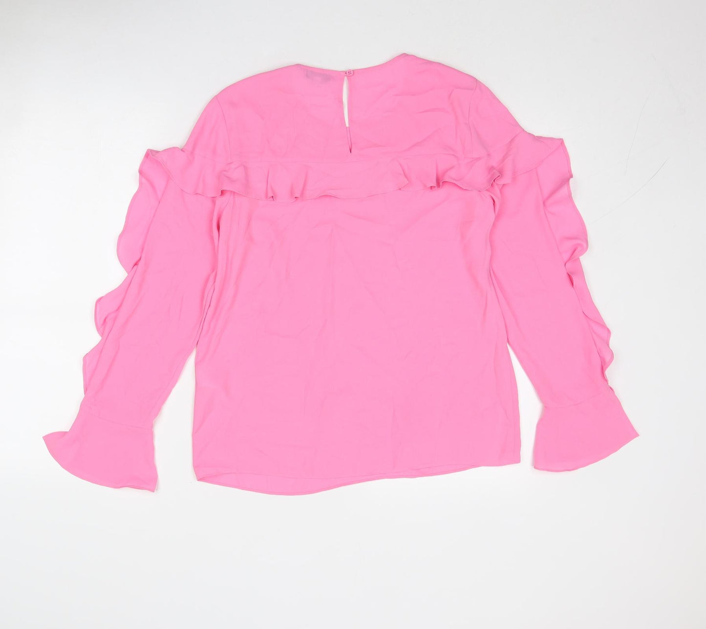 Warehouse Womens Pink Polyester Basic Blouse Size 10 Round Neck