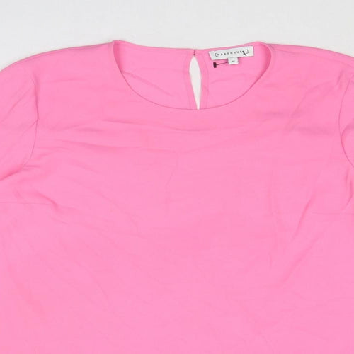 Warehouse Womens Pink Polyester Basic Blouse Size 10 Round Neck