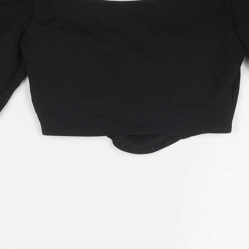 PRETTYLITTLETHING Womens Black Polyester Cropped Blouse Size 6 Boat Neck