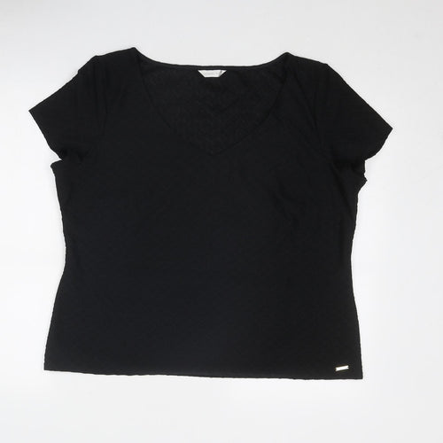 Jacques Vert Womens Black Polyester Basic T-Shirt Size XL V-Neck - Textured