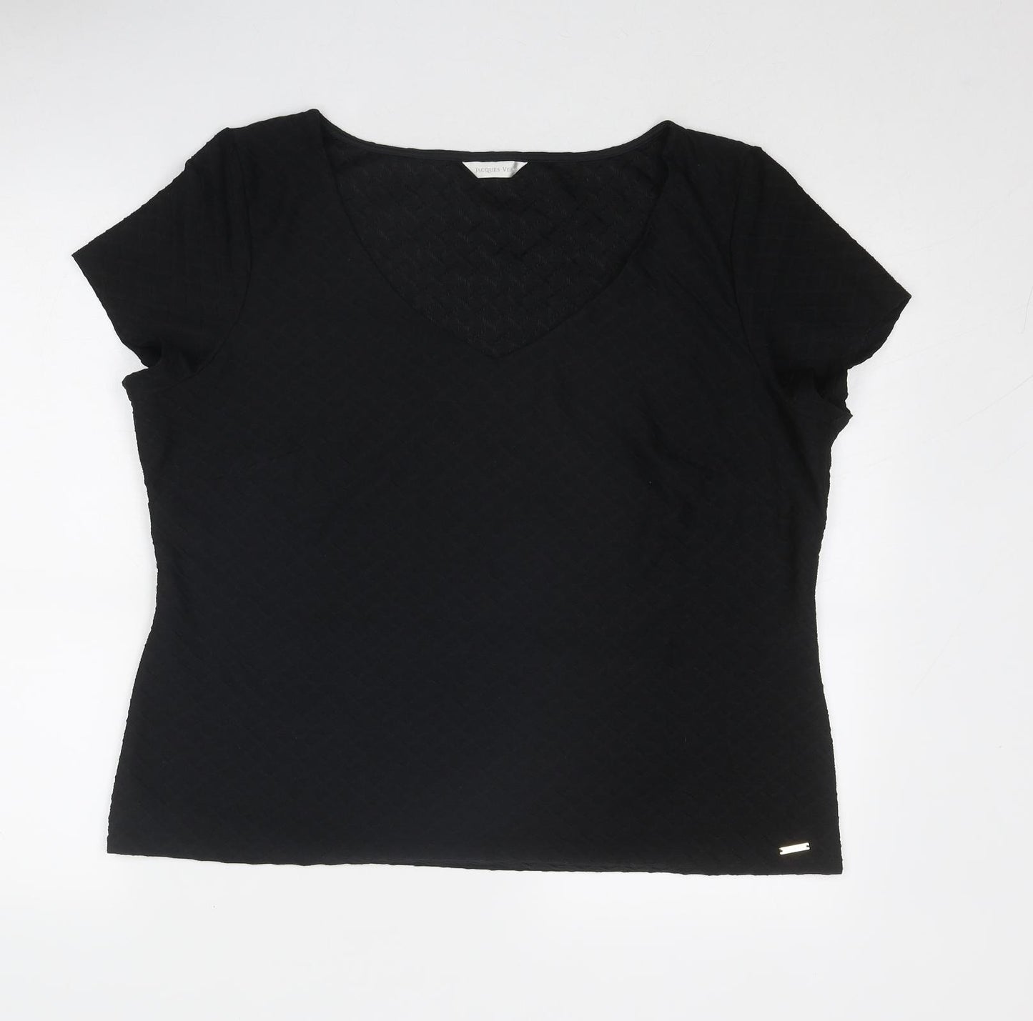 Jacques Vert Womens Black Polyester Basic T-Shirt Size XL V-Neck - Textured
