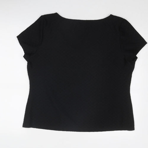 Jacques Vert Womens Black Polyester Basic T-Shirt Size XL V-Neck - Textured