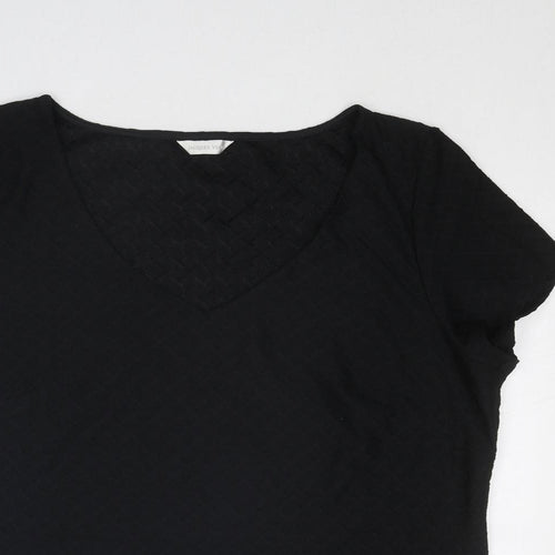 Jacques Vert Womens Black Polyester Basic T-Shirt Size XL V-Neck - Textured