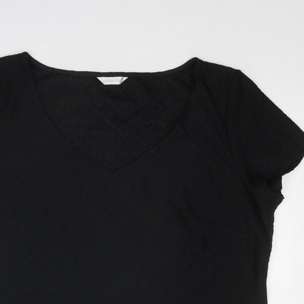 Jacques Vert Womens Black Polyester Basic T-Shirt Size XL V-Neck - Textured