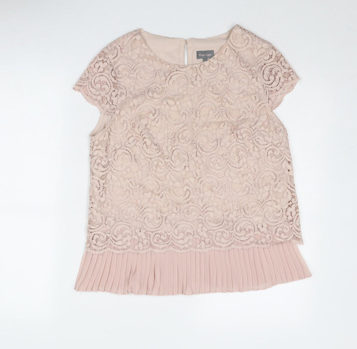 Phase Eight Womens Pink Polyamide Basic Blouse Size 10 Boat Neck