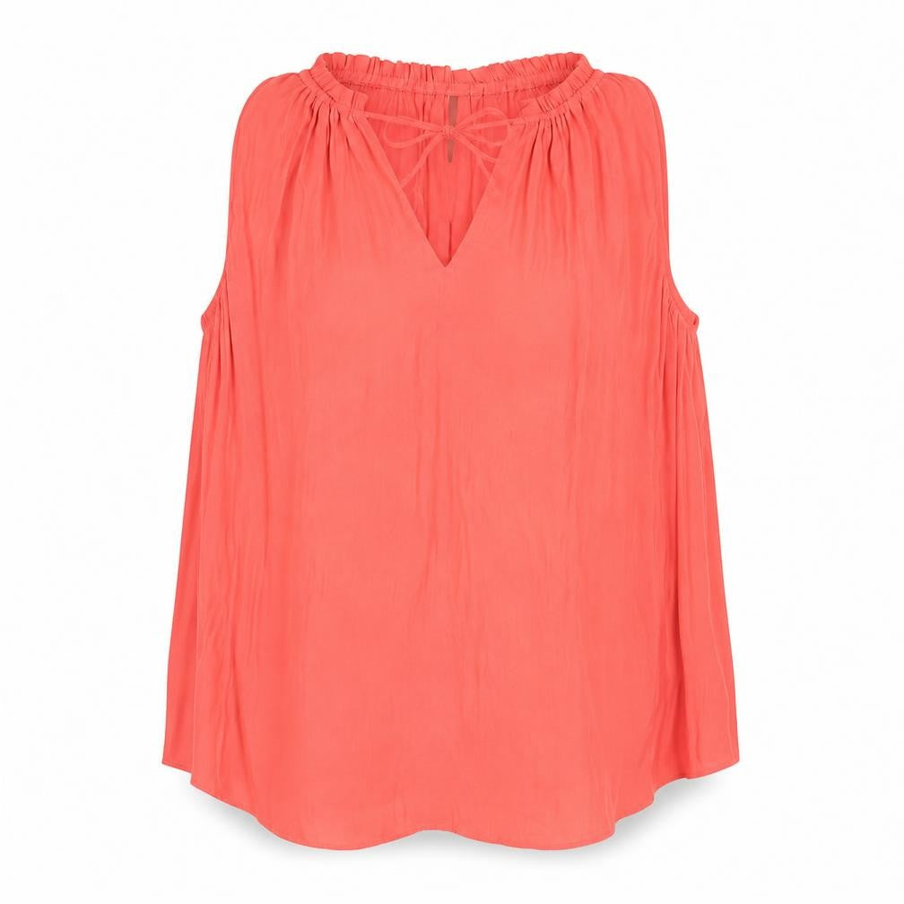 Front view of Gap women’s pink polyester basic blouse, size M, v-neck