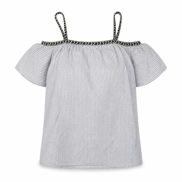 Pull&Bear Womens Blue Striped Cotton Basic Blouse Size M Off the Shoulder