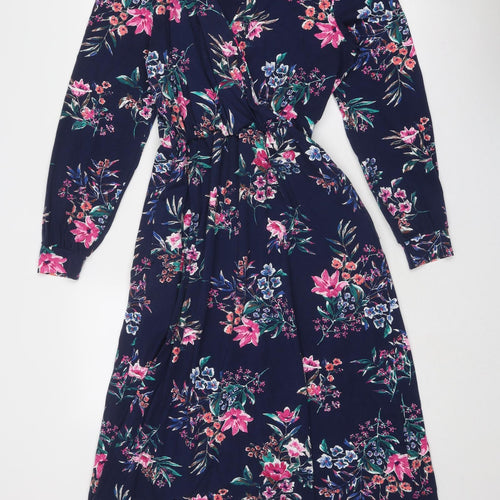 Joules Womens Blue Floral Cotton Trapeze & Swing Size 12 V-Neck Pullover