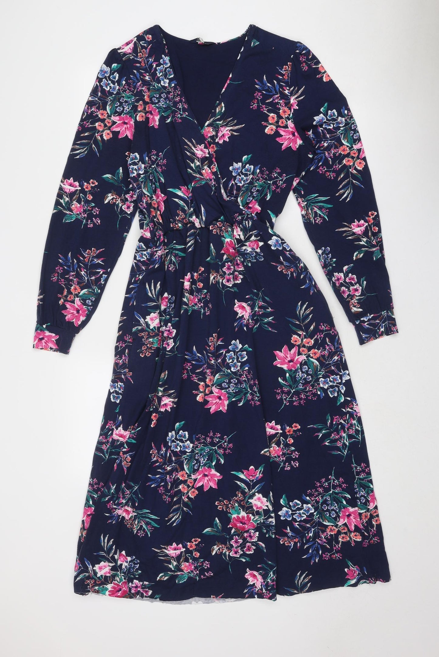 Joules Womens Blue Floral Cotton Trapeze & Swing Size 12 V-Neck Pullover