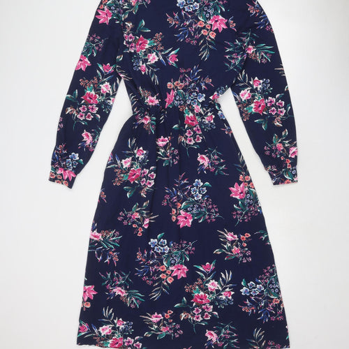 Joules Womens Blue Floral Cotton Trapeze & Swing Size 12 V-Neck Pullover