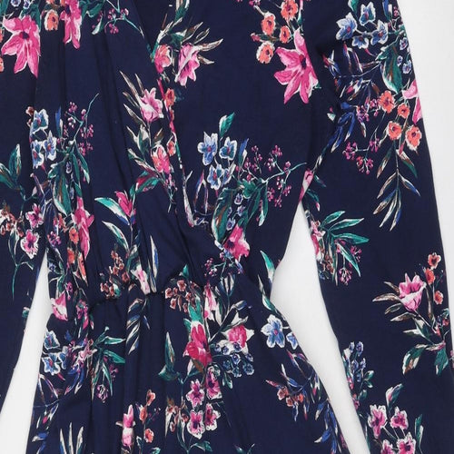 Joules Womens Blue Floral Cotton Trapeze & Swing Size 12 V-Neck Pullover