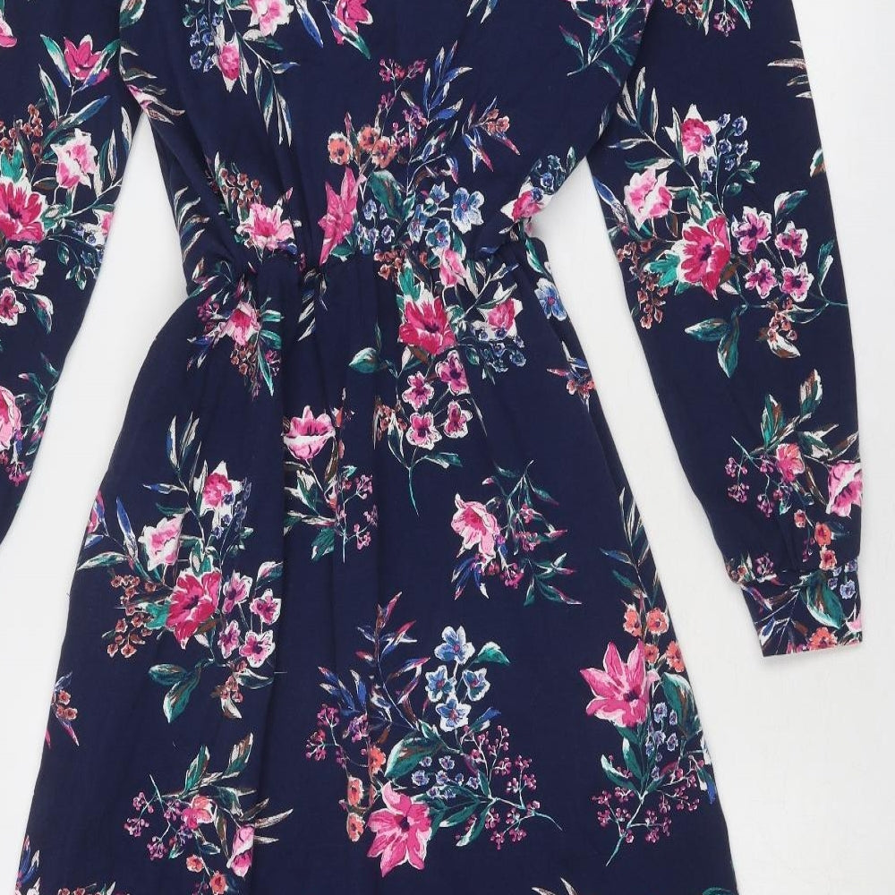 Joules Womens Blue Floral Cotton Trapeze & Swing Size 12 V-Neck Pullover