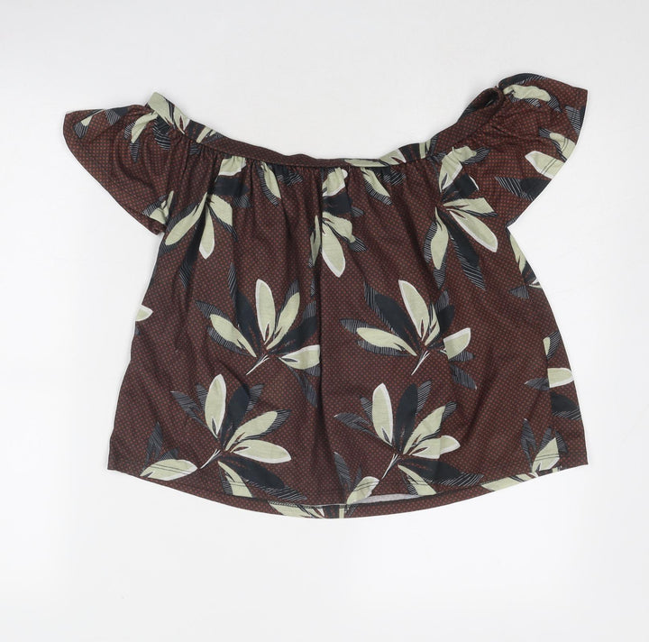 River Island Womens Brown Floral Polyester Basic Blouse Size 10 Off the Shoulder