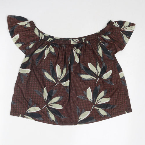 River Island Womens Brown Floral Polyester Basic Blouse Size 10 Off the Shoulder