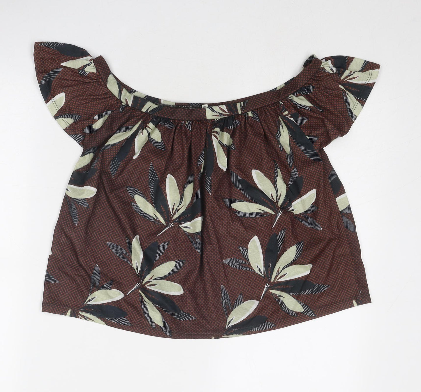River Island Womens Brown Floral Polyester Basic Blouse Size 10 Off the Shoulder