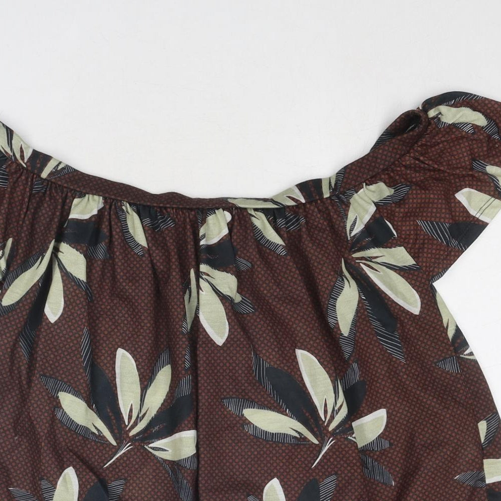 River Island Womens Brown Floral Polyester Basic Blouse Size 10 Off the Shoulder