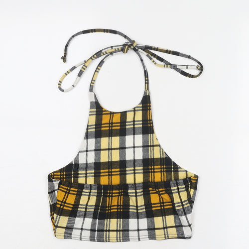 PRETTYLITTLETHING Womens Black Plaid Polyester Cropped Tank Size 8 Halter