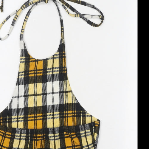 PRETTYLITTLETHING Womens Black Plaid Polyester Cropped Tank Size 8 Halter