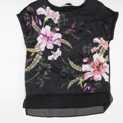 Per Una Womens Black Floral Viscose Basic Blouse Size 10 Boat Neck