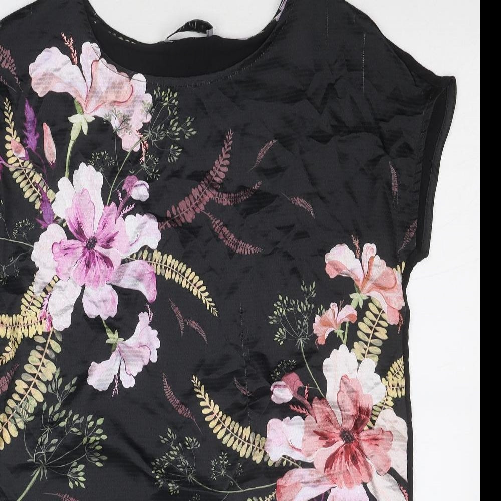 Per Una Womens Black Floral Viscose Basic Blouse Size 10 Boat Neck