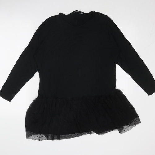 Boohoo Womens Black Polka Dot Viscose Jumper Dress Size 8 Round Neck Pullover