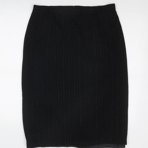 Bonmarché Womens Black Striped Polyester A-Line Skirt Size 16 Zip