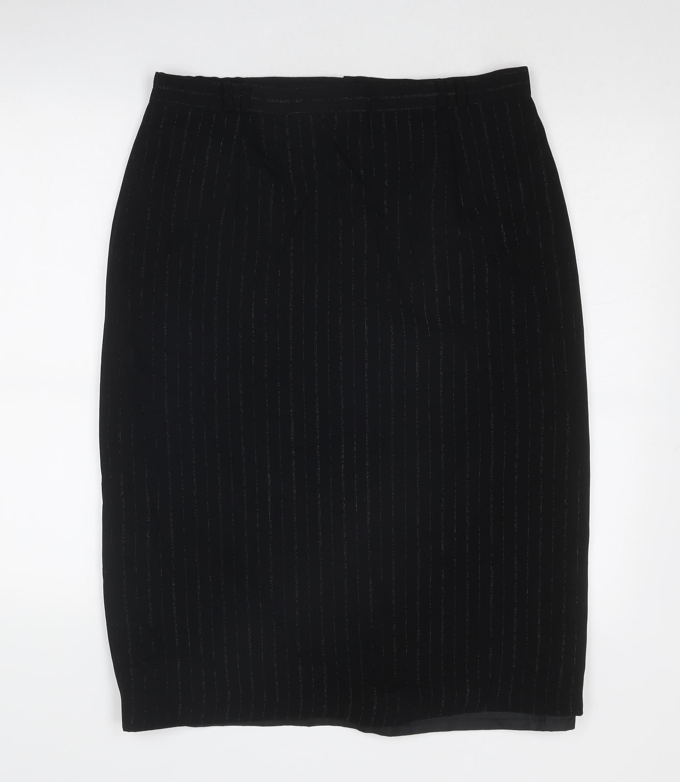 Bonmarché Womens Black Striped Polyester A-Line Skirt Size 16 Zip