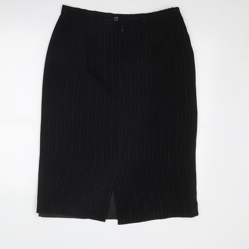 Bonmarché Womens Black Striped Polyester A-Line Skirt Size 16 Zip