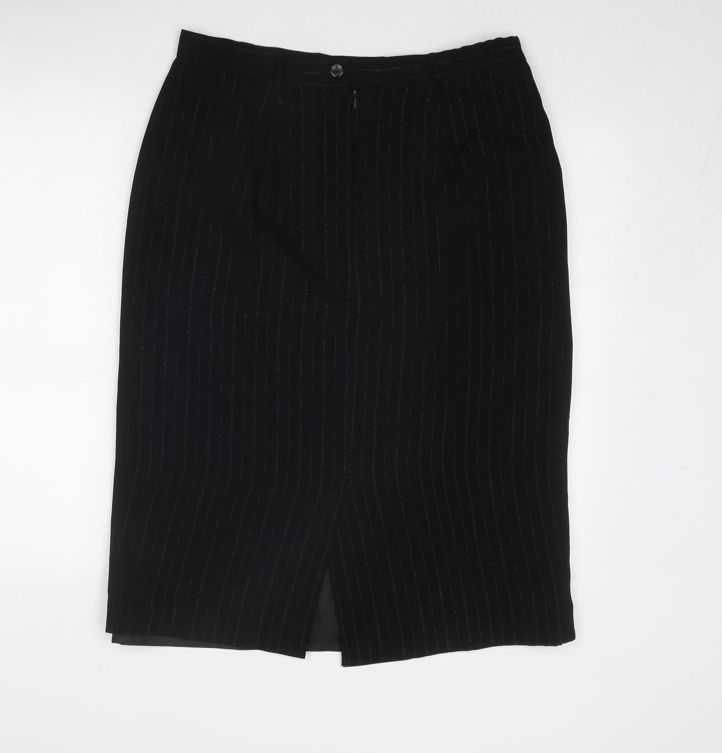 Bonmarché Womens Black Striped Polyester A-Line Skirt Size 16 Zip